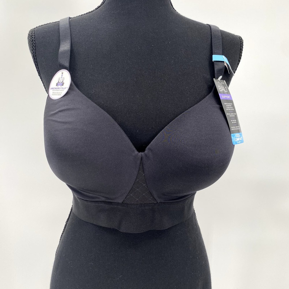 Bali Cool Comfort Black Bra Size 38C |Anchor Strap Technology | Roll Control NWT